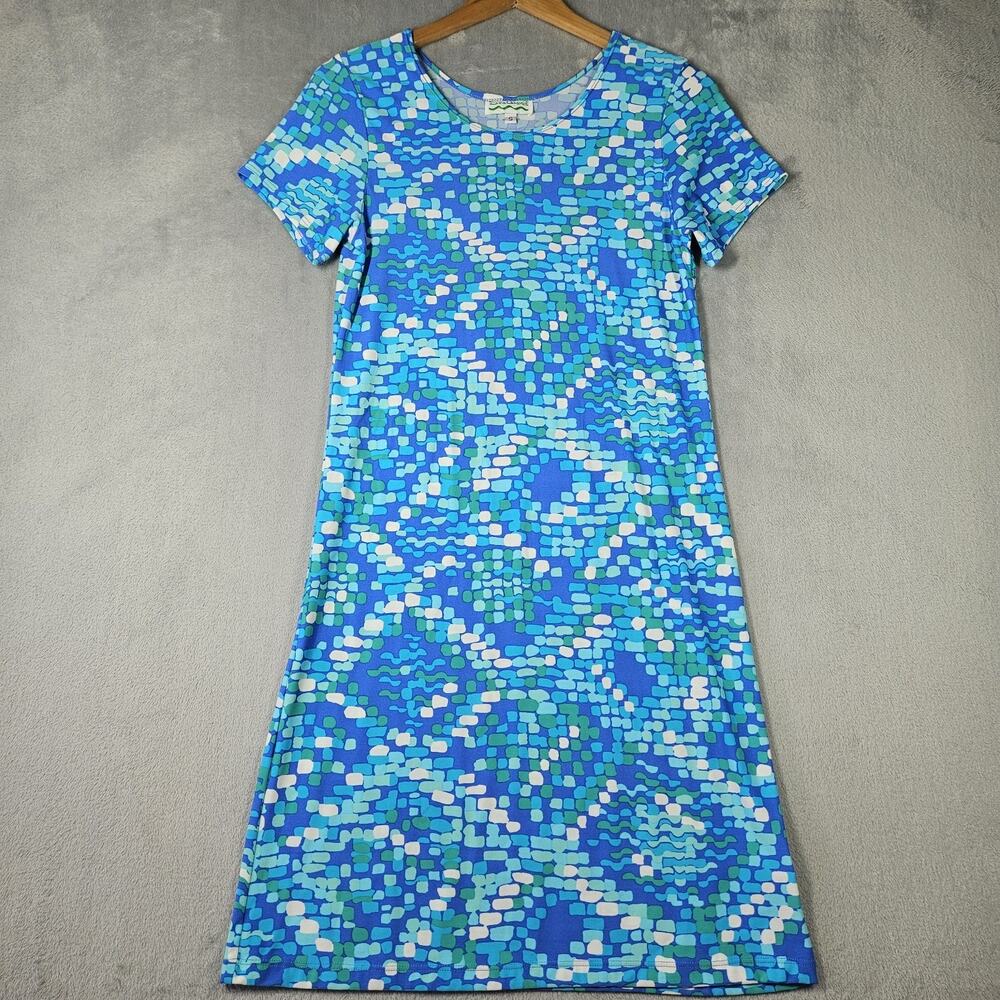 Sea Waves T Shirt Dress Womens Sz S Blue Knee Length Beach Summer Vacation Artsy